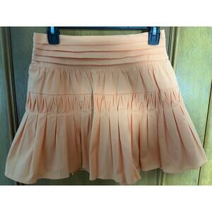 Ramy Brook Peach Pleated Mini Skirt Smocked Waist Flowy Size L NWT